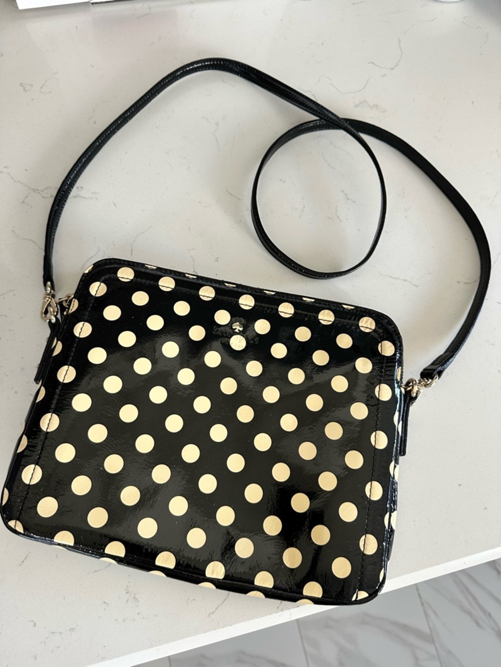 Kate Spade Black Polka Dot Crossbody/Shoulder Patent Leather Bag